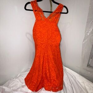 Sandro Vibrant Orange Lace Mini Dress